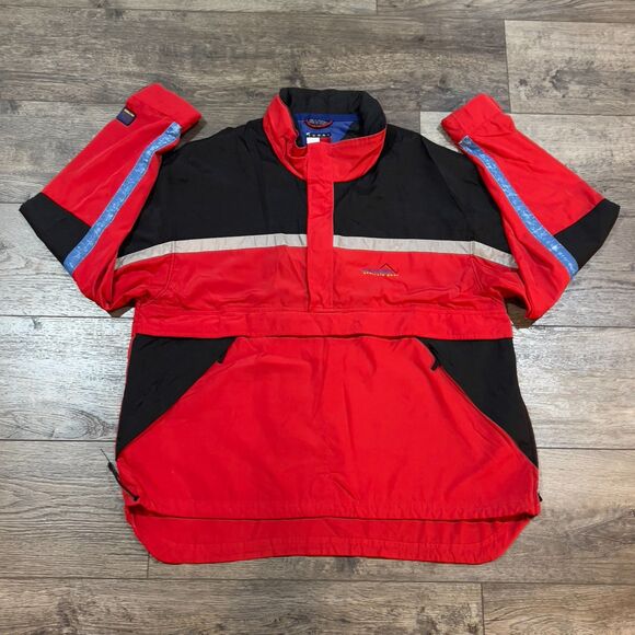 Vintage 90s Tommy Hilfiger Athletic Gear Red Jacket Stow Hood Men's Size XXL 2XL - Picture 1 of 10